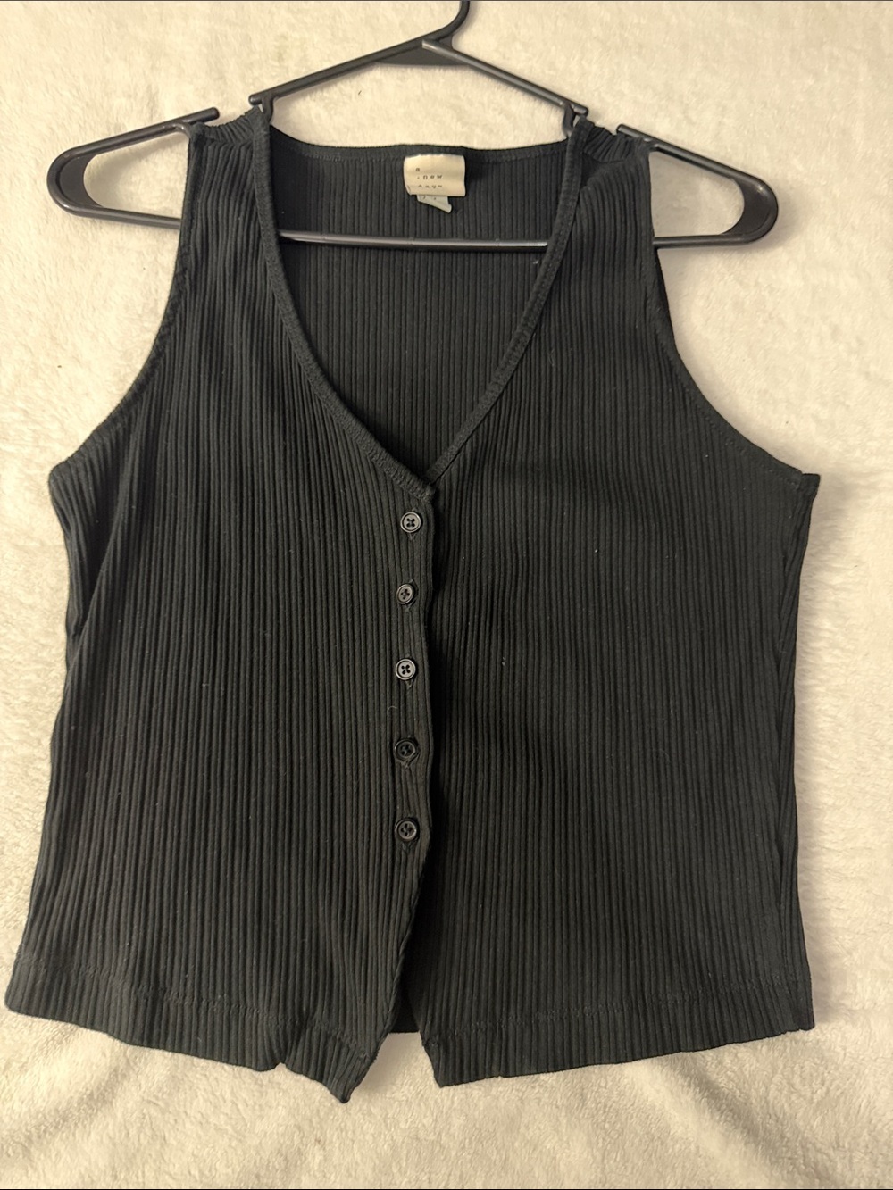 Ribbed Button-Front Black Tank Top